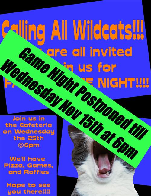 Whitman PTA invites you to Family Game Night on Wednesday 11/15 at 6pm. Pizza and games provided, or bring your own!